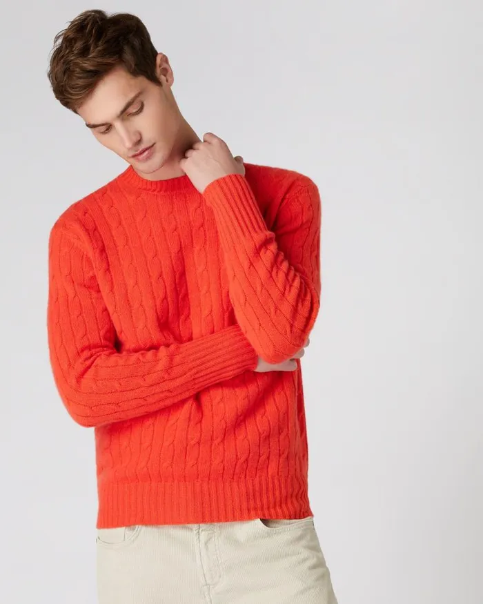 NPeal Jumpers Men The Thames Cable Cashmere Jumper Vermillion Red