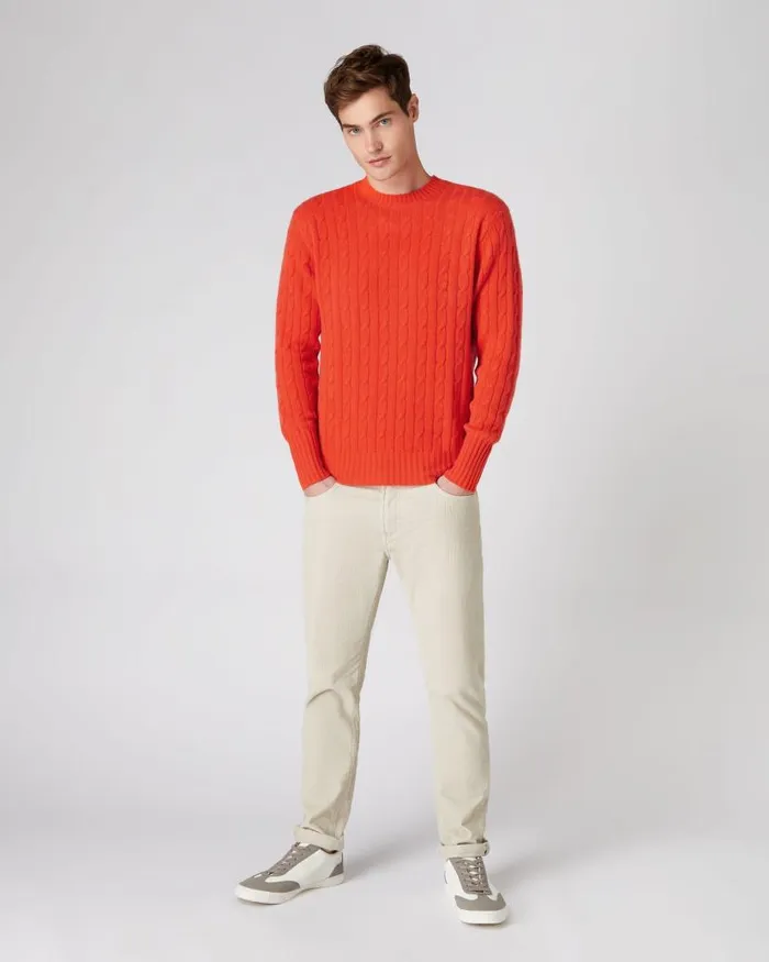 NPeal Jumpers Men The Thames Cable Cashmere Jumper Vermillion Red