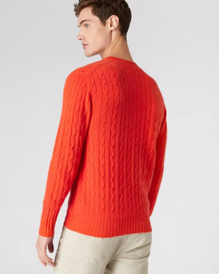 NPeal Jumpers Men The Thames Cable Cashmere Jumper Vermillion Red