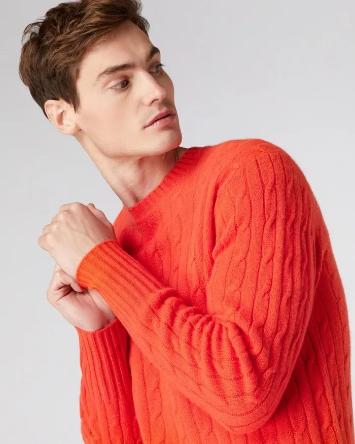 NPeal Jumpers Men The Thames Cable Cashmere Jumper Vermillion Red