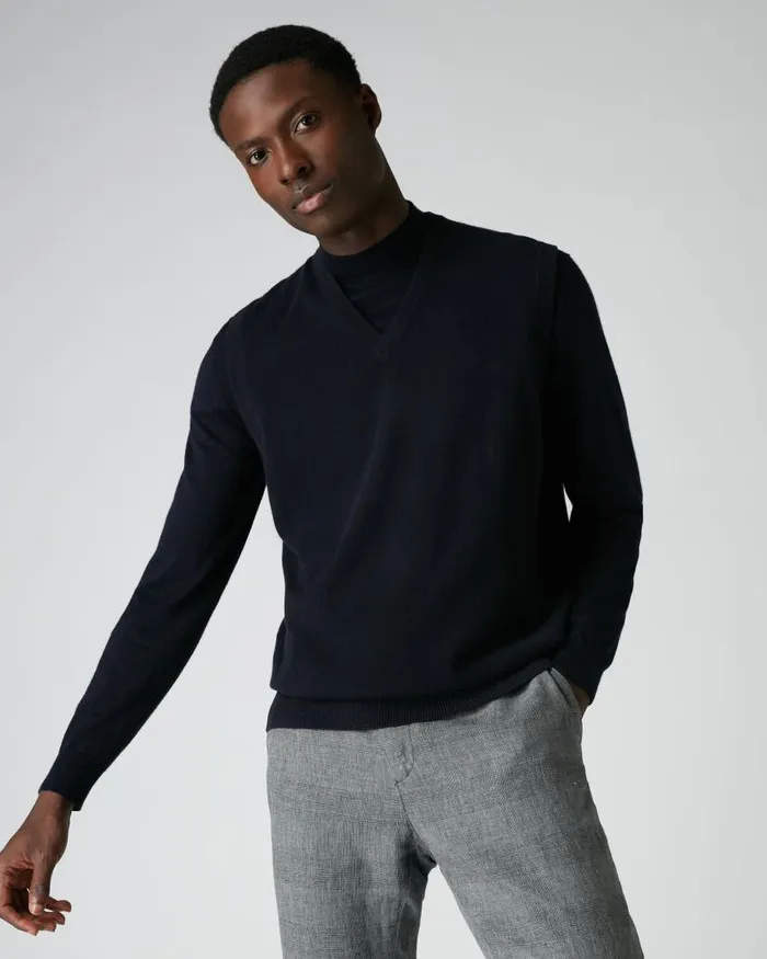 NPeal Jumpers Men Westminster Cashmere Slipover Navy Blue