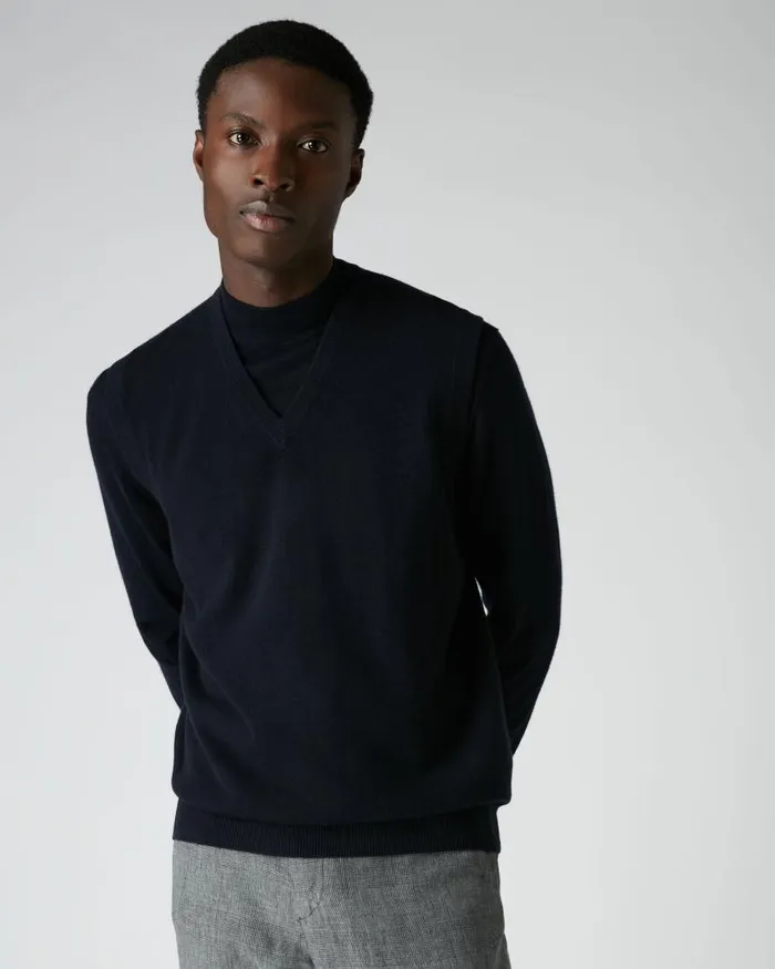NPeal Jumpers Men Westminster Cashmere Slipover Navy Blue
