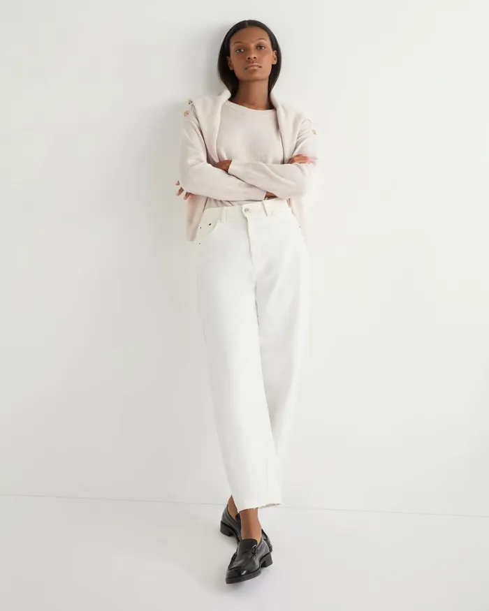 NPeal Jumpers Women Button Shoulder Cashmere Jumper Frost White