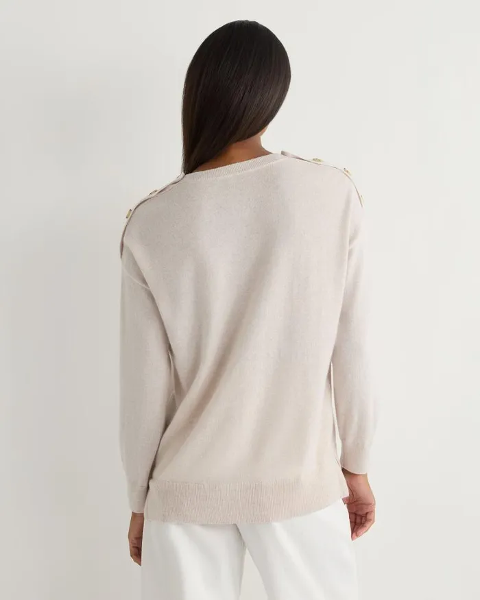 NPeal Jumpers Women Button Shoulder Cashmere Jumper Frost White