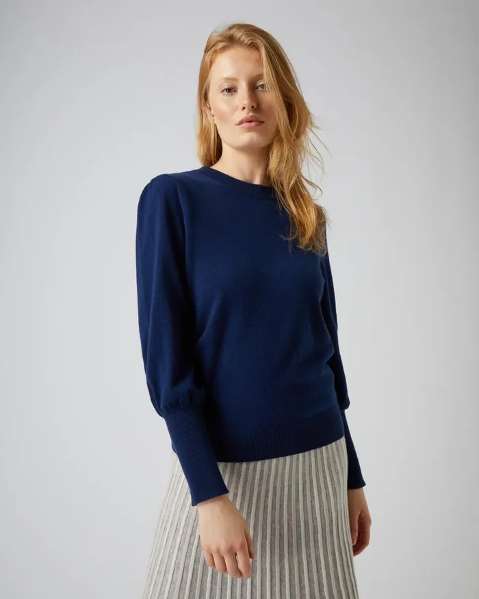 NPeal Jumpers Women Deep Rib Puff Sleeve Cashmere Jumper French Blue