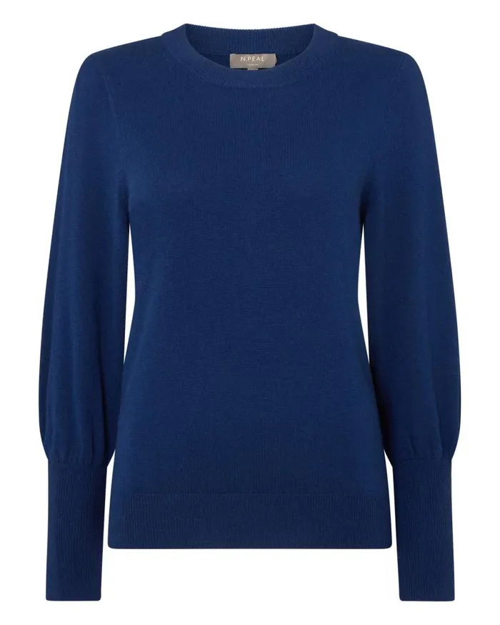 NPeal Jumpers Women Deep Rib Puff Sleeve Cashmere Jumper French Blue