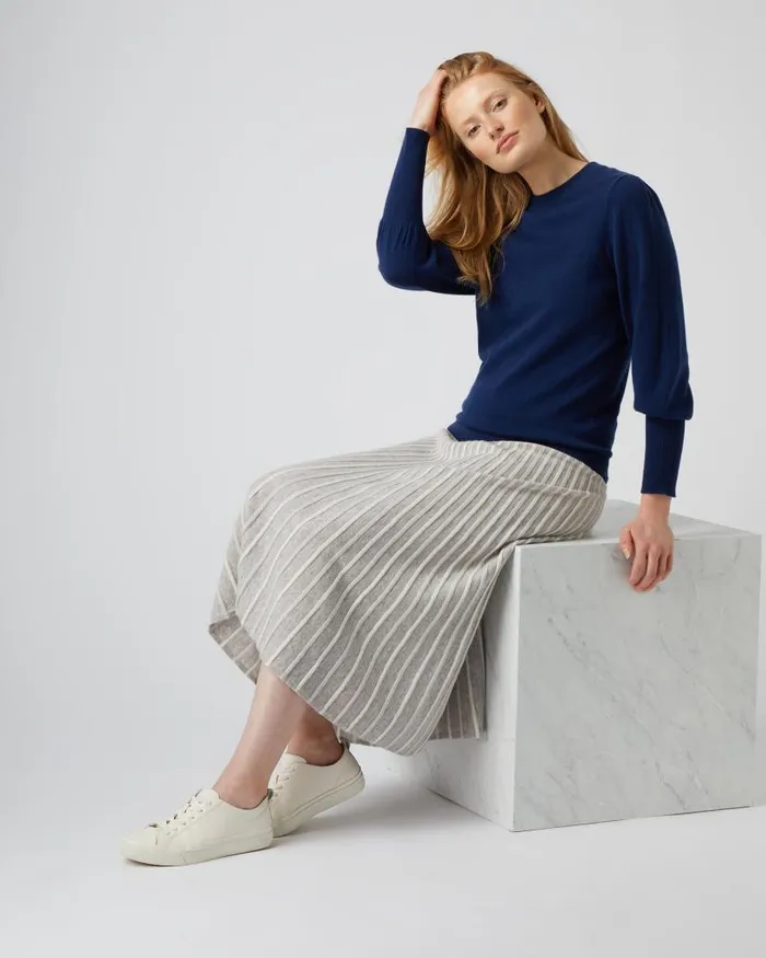 NPeal Jumpers Women Deep Rib Puff Sleeve Cashmere Jumper French Blue