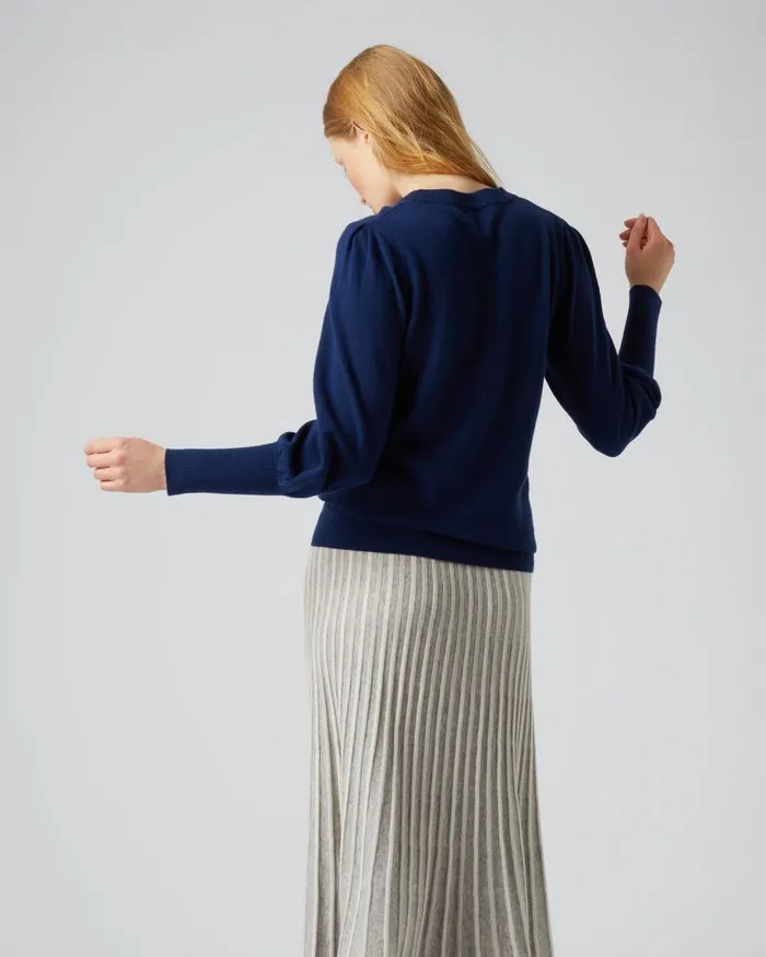 NPeal Jumpers Women Deep Rib Puff Sleeve Cashmere Jumper French Blue