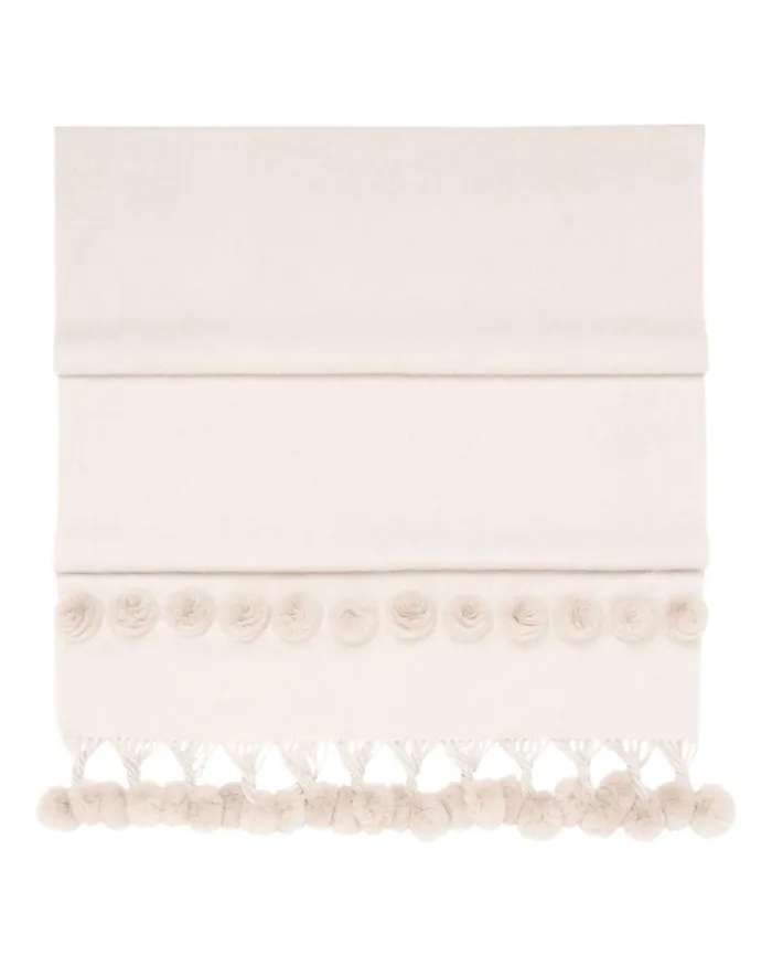 NPeal Pashminas Wraps and Shawls Women Davos Fur Bobble Woven Shawl Ecru White