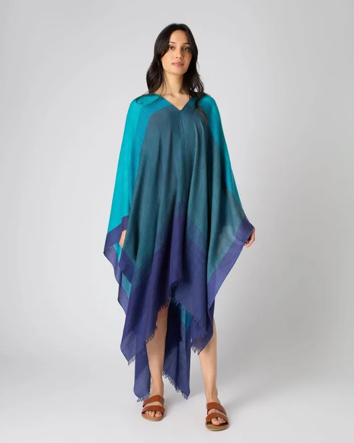 NPeal Pashminas Wraps and Shawls Women Ombre Cashmere Kaftan Dress Blue