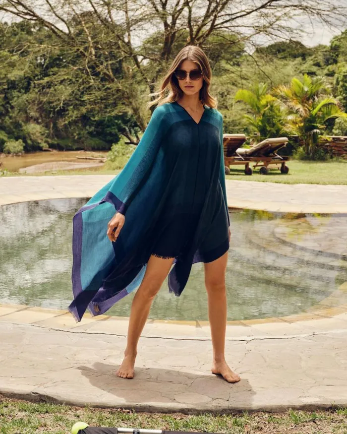 NPeal Pashminas Wraps and Shawls Women Ombre Cashmere Kaftan Dress Blue