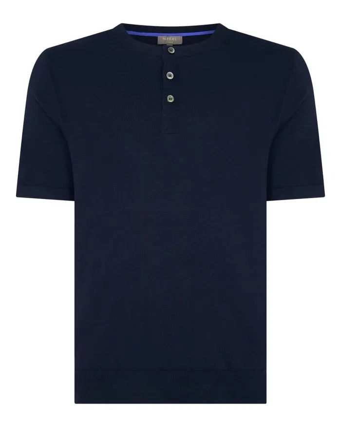NPeal Polos and Tshirts Men Henley Cotton Cashmere TShirt Navy Blue