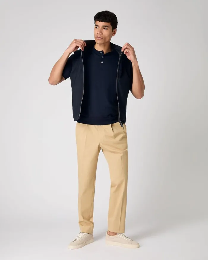 NPeal Polos and Tshirts Men Henley Cotton Cashmere TShirt Navy Blue