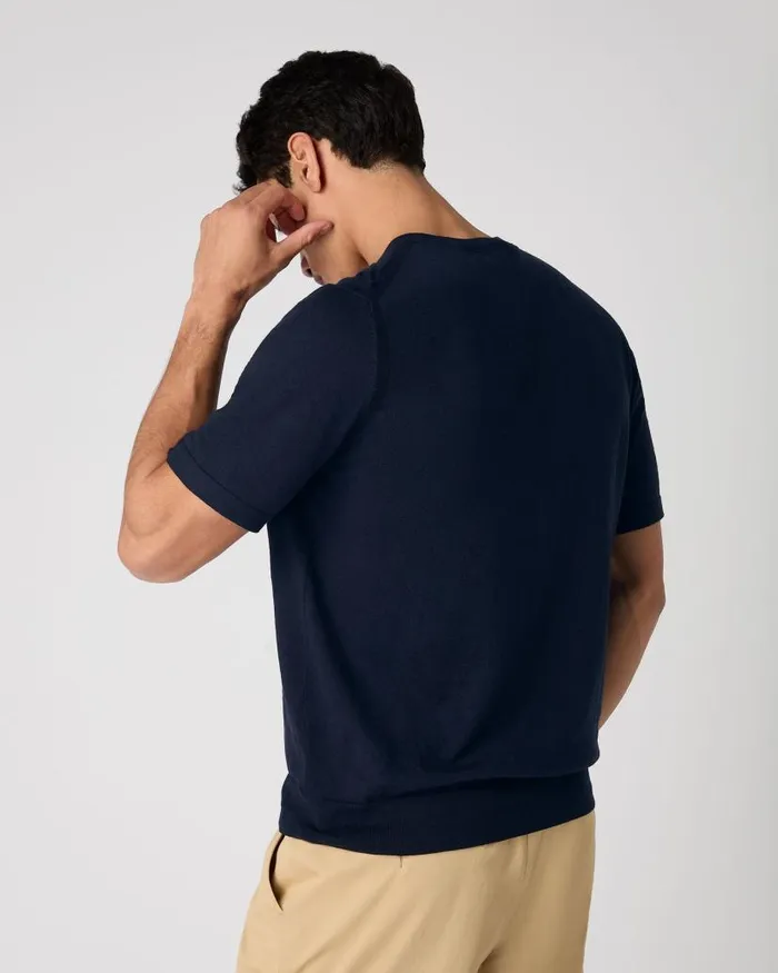 NPeal Polos and Tshirts Men Henley Cotton Cashmere TShirt Navy Blue