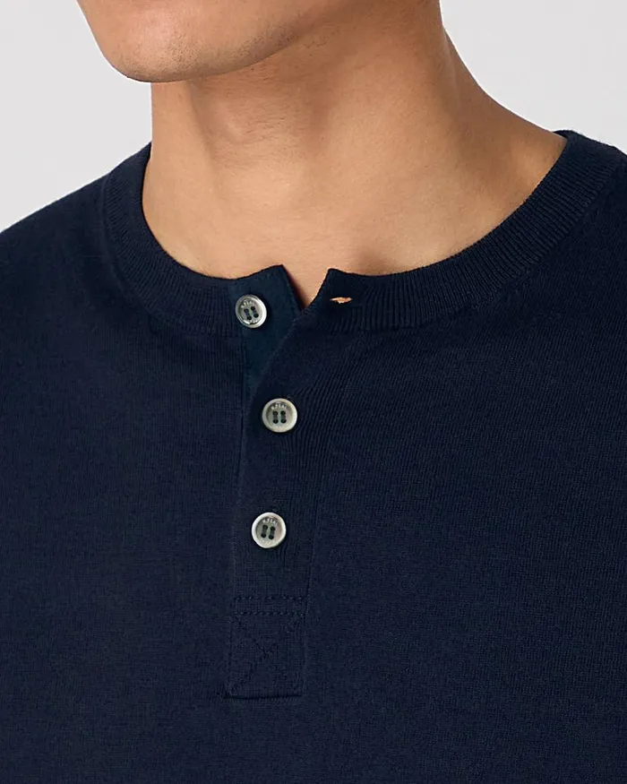 NPeal Polos and Tshirts Men Henley Cotton Cashmere TShirt Navy Blue