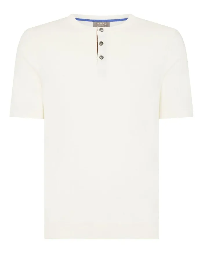 NPeal Polos and Tshirts Men Henley Cotton Cashmere TShirt New Ivory White