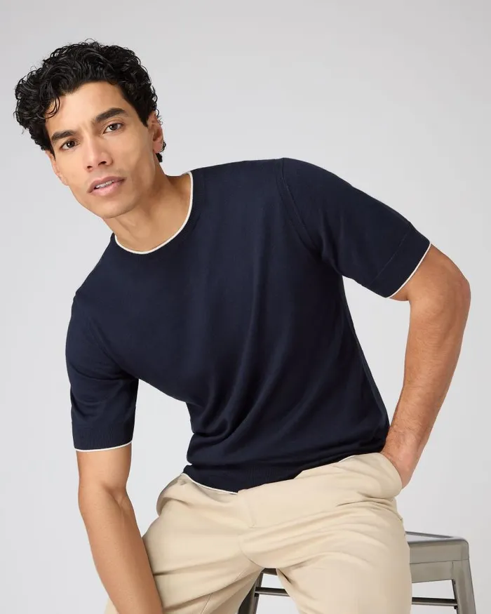 NPeal Polos and Tshirts Men Newquay Cotton Cashmere TShirt Navy Blue