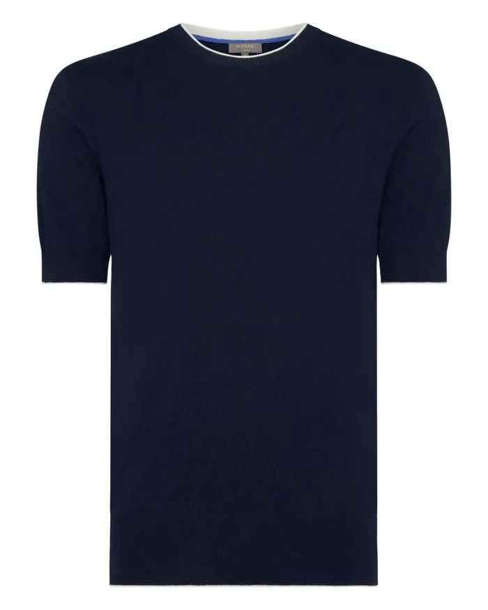 NPeal Polos and Tshirts Men Newquay Cotton Cashmere TShirt Navy Blue