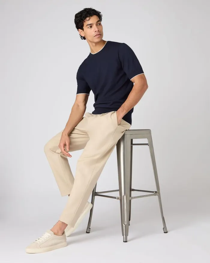 NPeal Polos and Tshirts Men Newquay Cotton Cashmere TShirt Navy Blue