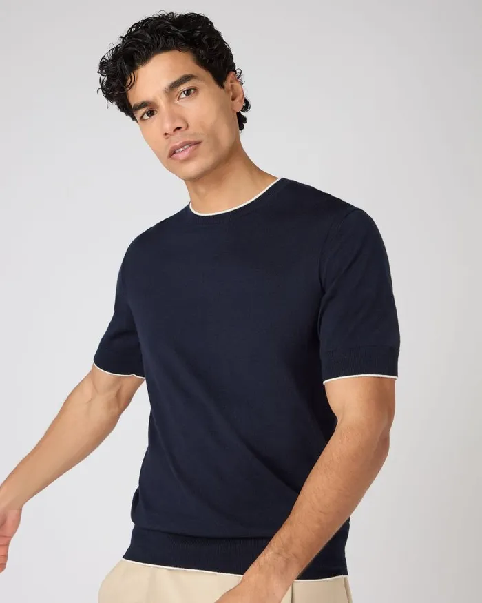 NPeal Polos and Tshirts Men Newquay Cotton Cashmere TShirt Navy Blue
