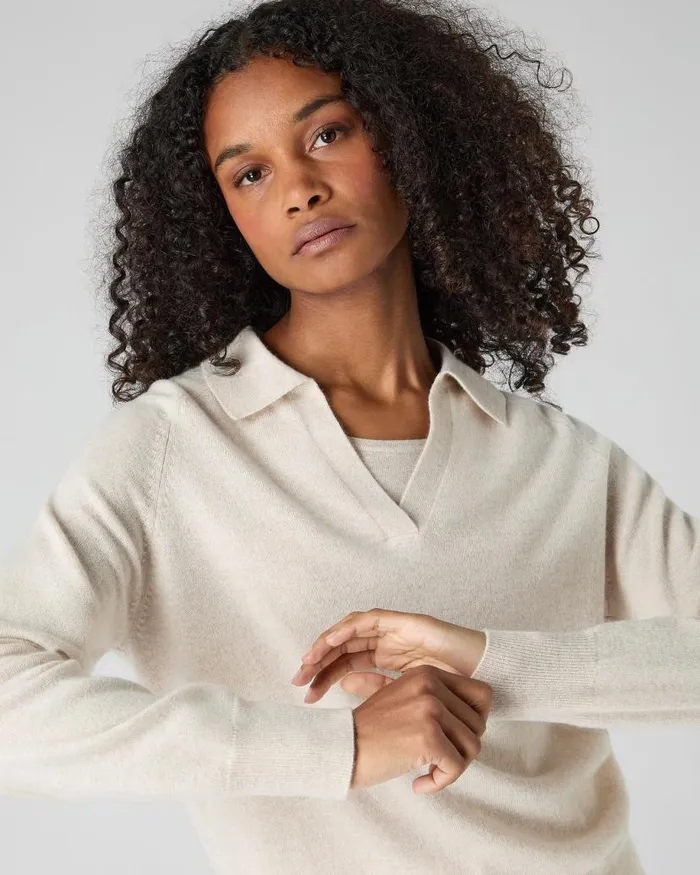 NPeal Shirts Women Cashmere Polo Shirt Ecru White