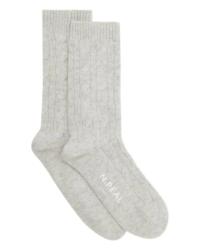 NPeal Slippers and Socks Women Cable Cashmere House Socks Fumo Grey