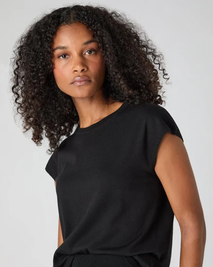 NPeal Tops and Tshirts Women Cotton Cashmere Silk Top Black