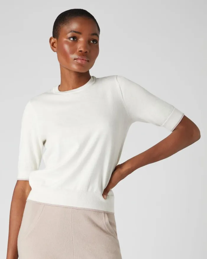 NPeal Tops and Tshirts Women Cotton Cashmere TShirt New Ivory White