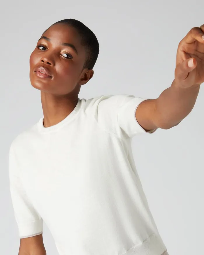 NPeal Tops and Tshirts Women Cotton Cashmere TShirt New Ivory White