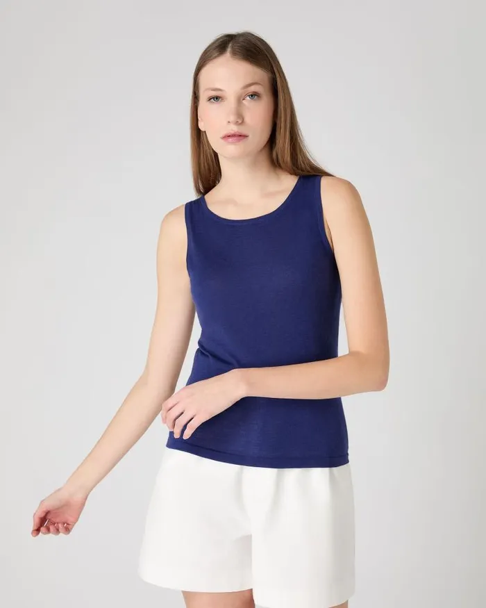 NPeal Tops and Tshirts Women Ella Superfine Cashmere Shell Top Indigo Blue