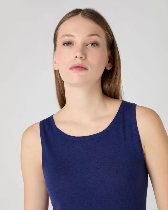 NPeal Tops and Tshirts Women Ella Superfine Cashmere Shell Top Indigo Blue