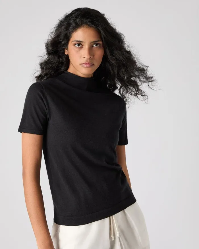 NPeal Tops and Tshirts Women Rosie Superfine Cashmere Mock Neck TShirt Black