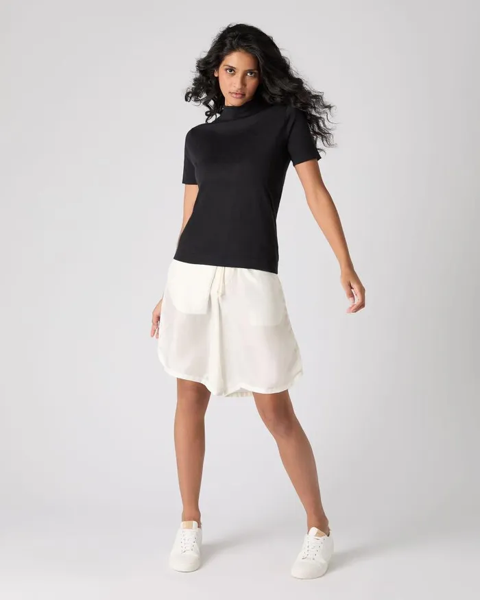 NPeal Tops and Tshirts Women Rosie Superfine Cashmere Mock Neck TShirt Black