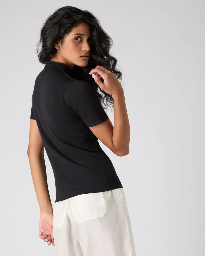 NPeal Tops and Tshirts Women Rosie Superfine Cashmere Mock Neck TShirt Black