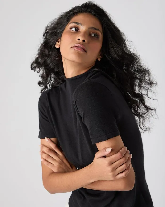 NPeal Tops and Tshirts Women Rosie Superfine Cashmere Mock Neck TShirt Black