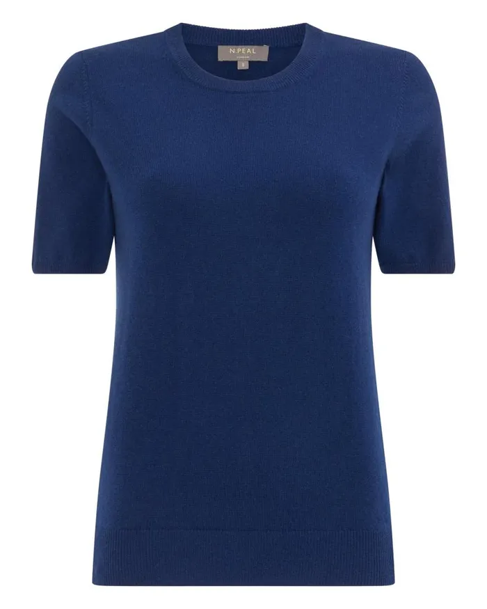 NPeal Tops and Tshirts Women Round Neck Cashmere T Shirt French Blue