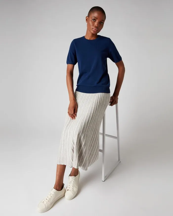 NPeal Tops and Tshirts Women Round Neck Cashmere T Shirt French Blue
