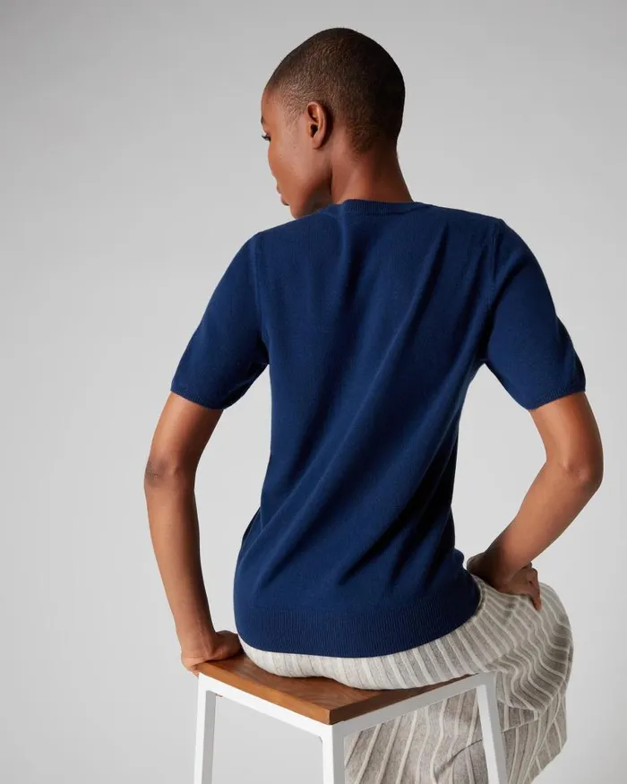 NPeal Tops and Tshirts Women Round Neck Cashmere T Shirt French Blue