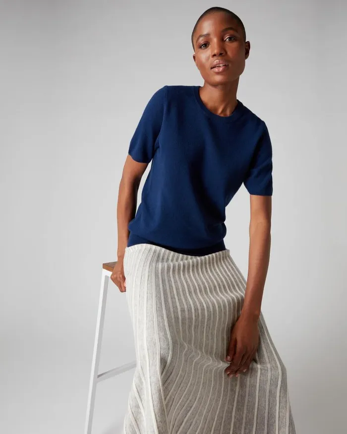 NPeal Tops and Tshirts Women Round Neck Cashmere T Shirt French Blue