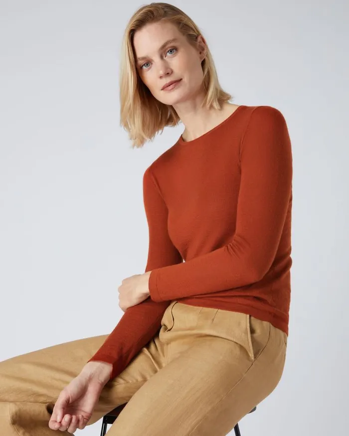 NPeal Tops and Tshirts Women Superfine Long Sleeve Cashmere Top Tawny Orange