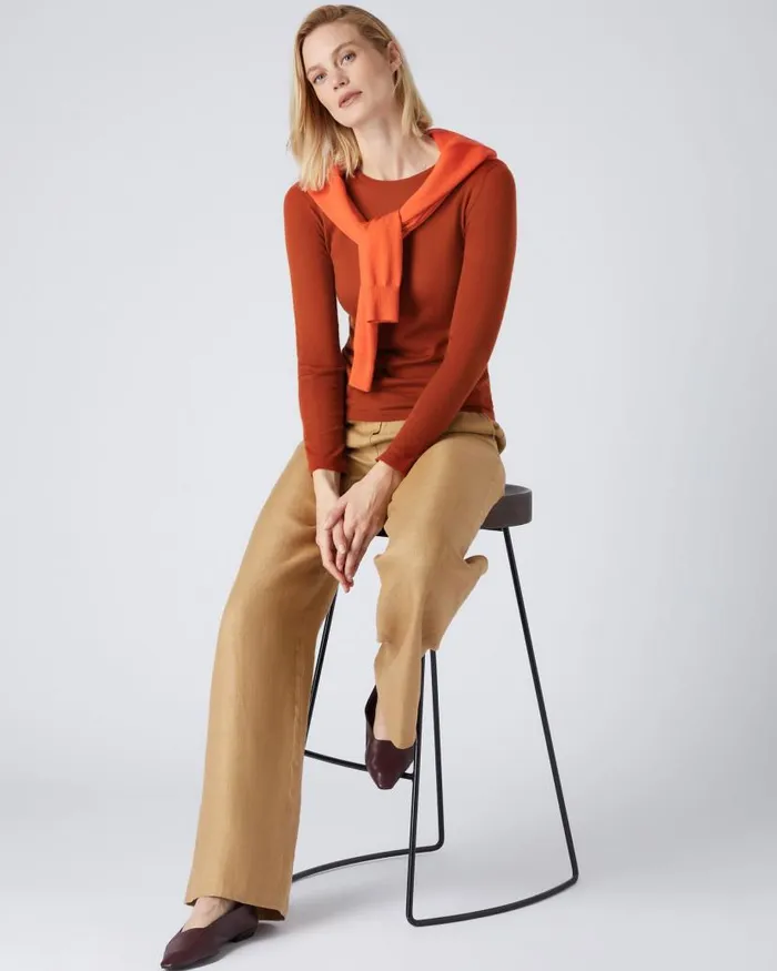 NPeal Tops and Tshirts Women Superfine Long Sleeve Cashmere Top Tawny Orange