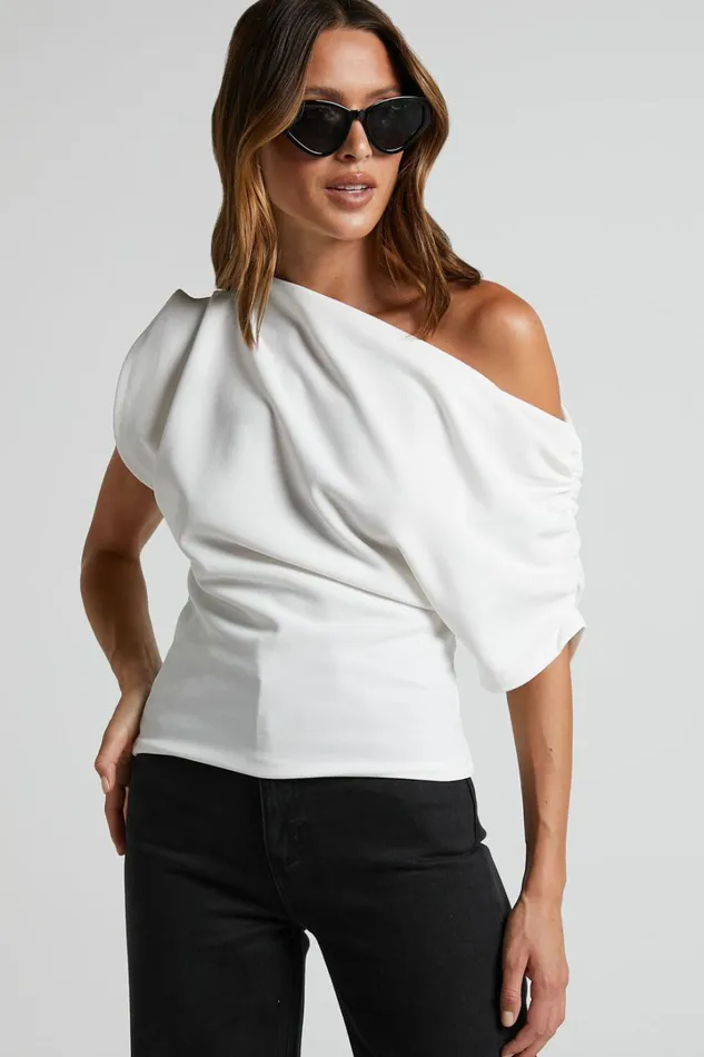 Nalfie Top 8211 Asymmetrical Top In White Women Showpo Tops