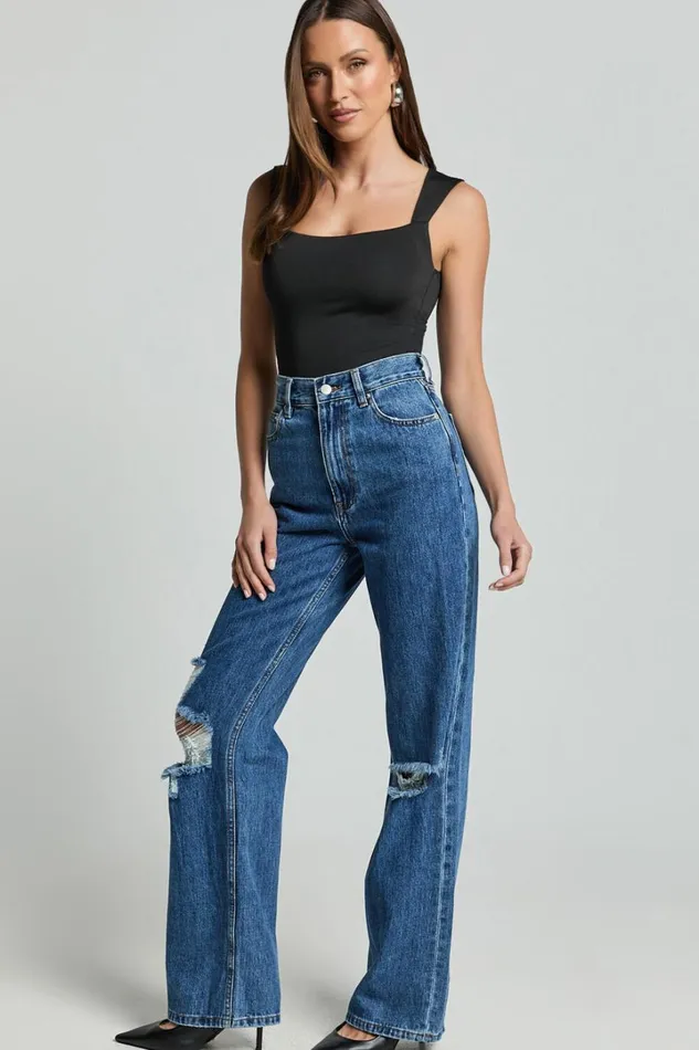 Nerine Bodysuit 8211 Wide Strap Scoop Neck In Black Women Showpo Tops