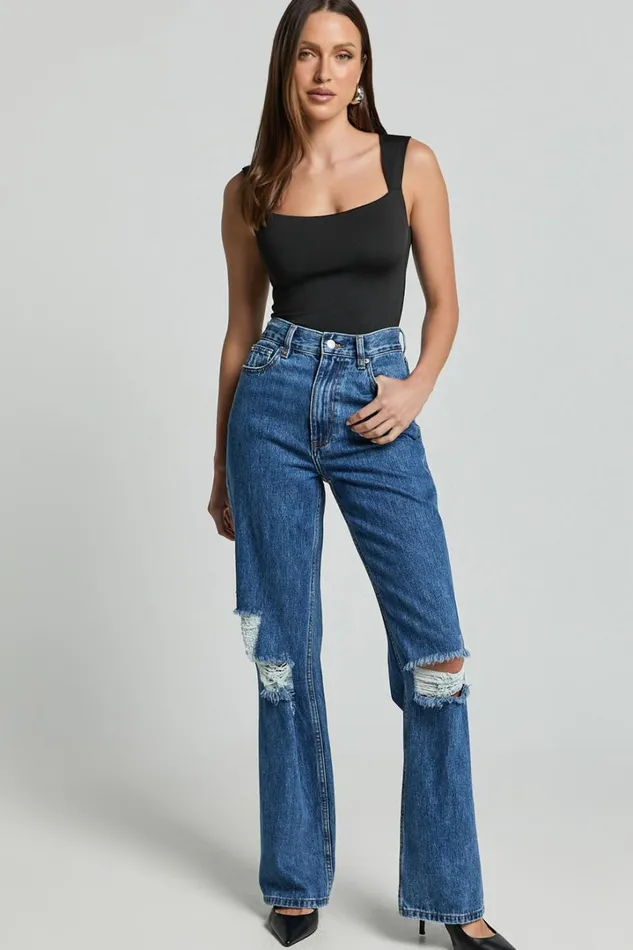 Nerine Bodysuit 8211 Wide Strap Scoop Neck In Black Women Showpo Tops