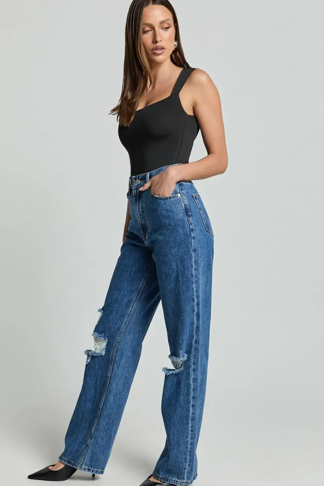 Nerine Bodysuit 8211 Wide Strap Scoop Neck In Black Women Showpo Tops