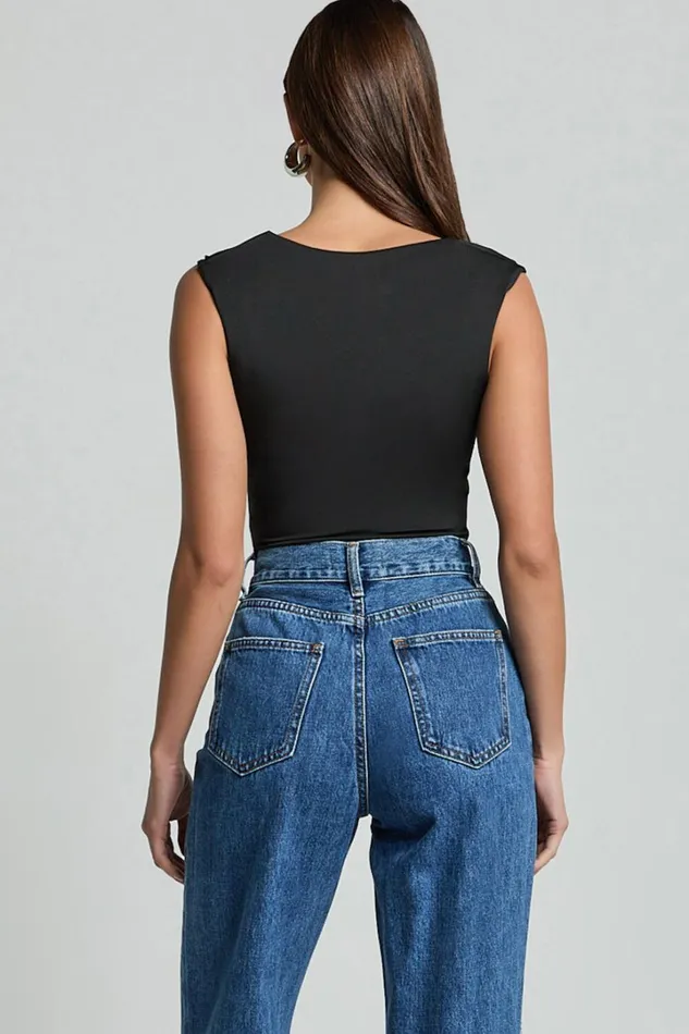 Nerine Bodysuit 8211 Wide Strap Scoop Neck In Black Women Showpo Tops