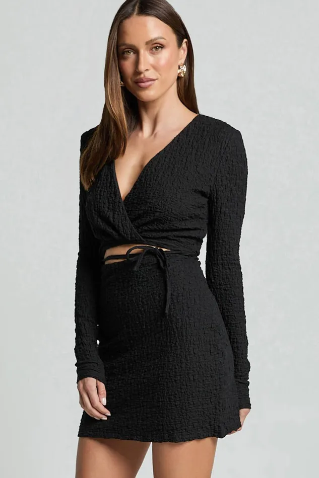 Nicky Mini Dress 8211 Textured Plunge Cut Out Dress In Black Women Showpo Dresses