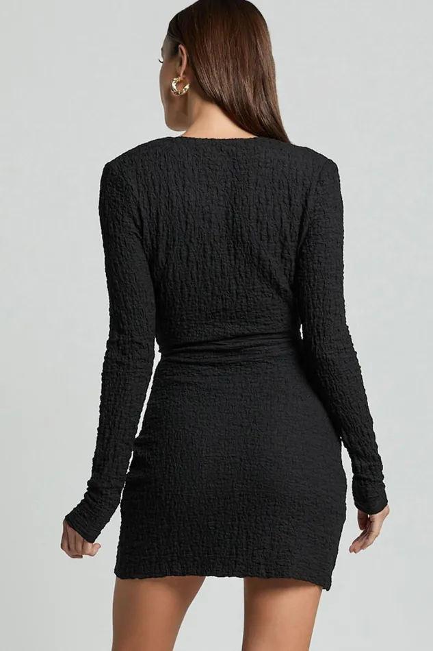 Nicky Mini Dress 8211 Textured Plunge Cut Out Dress In Black Women Showpo Dresses