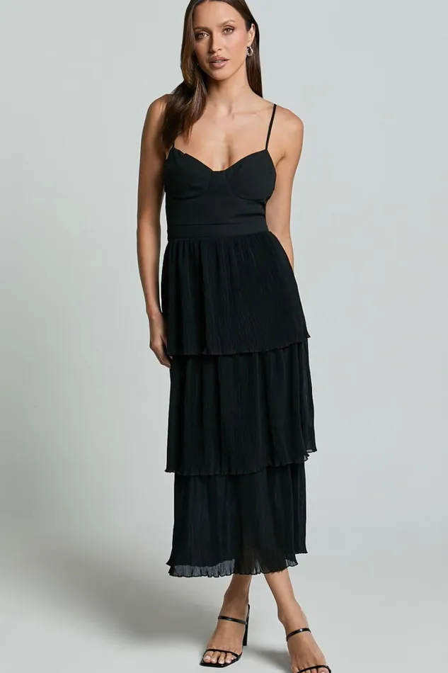 Nina Midi Dress 8211 Bustier Frill Detail Dress In Black Women Showpo Dresses