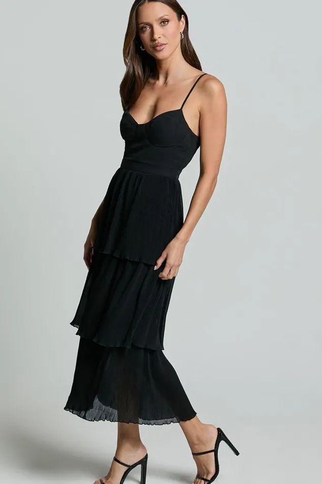 Nina Midi Dress 8211 Bustier Frill Detail Dress In Black Women Showpo Dresses
